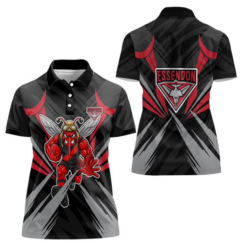 Essendon Bombers Australian Football Women Polo Shirt Fierce Mosquito Pilot Mascot - Bold Team Colors