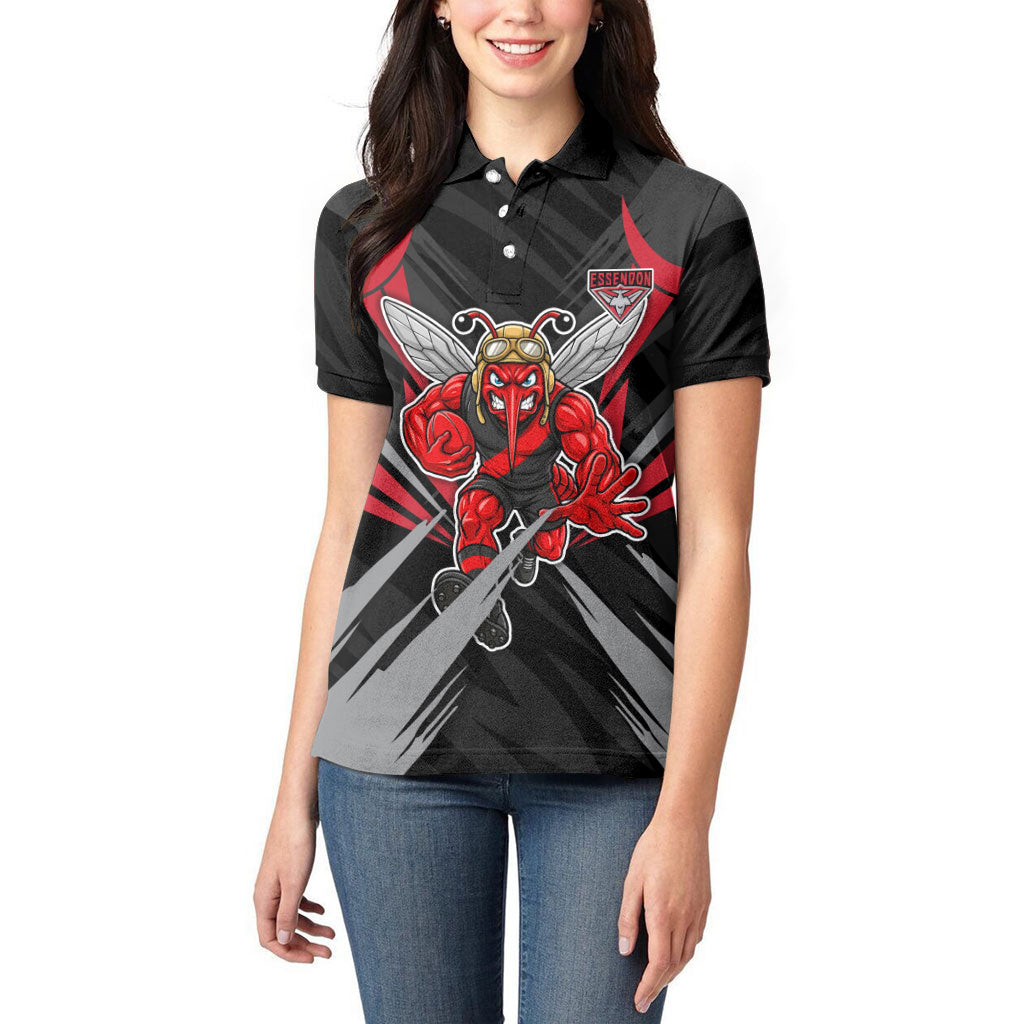 Essendon Bombers Australian Football Women Polo Shirt Fierce Mosquito Pilot Mascot - Bold Team Colors