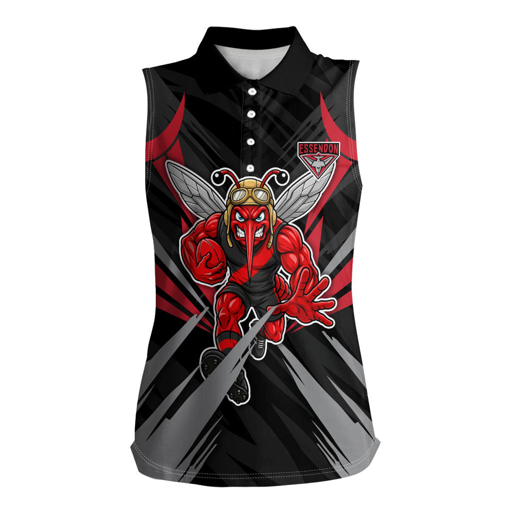 Essendon Bombers Australian Football Women Sleeveless Polo Shirt Fierce Mosquito Pilot Mascot - Bold Team Colors
