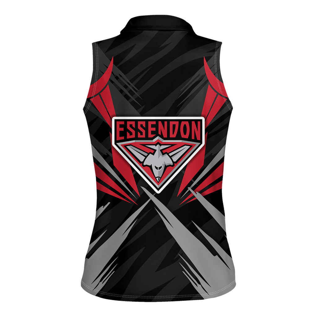 Essendon Bombers Australian Football Women Sleeveless Polo Shirt Fierce Mosquito Pilot Mascot - Bold Team Colors
