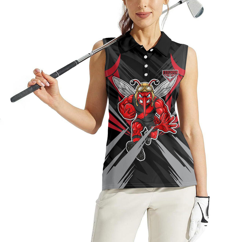 Essendon Bombers Australian Football Women Sleeveless Polo Shirt Fierce Mosquito Pilot Mascot - Bold Team Colors