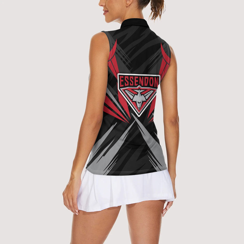 Essendon Bombers Australian Football Women Sleeveless Polo Shirt Fierce Mosquito Pilot Mascot - Bold Team Colors
