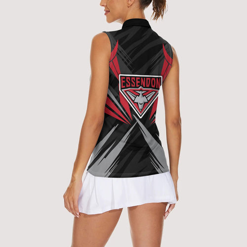 Essendon Bombers Australian Football Women Sleeveless Polo Shirt Fierce Mosquito Pilot Mascot - Bold Team Colors