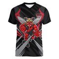 Essendon Bombers Australian Football Women V-Neck T-Shirt Fierce Mosquito Pilot Mascot - Bold Team Colors