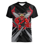 Essendon Bombers Australian Football Women V-Neck T-Shirt Fierce Mosquito Pilot Mascot - Bold Team Colors