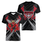 Essendon Bombers Australian Football Women V-Neck T-Shirt Fierce Mosquito Pilot Mascot - Bold Team Colors