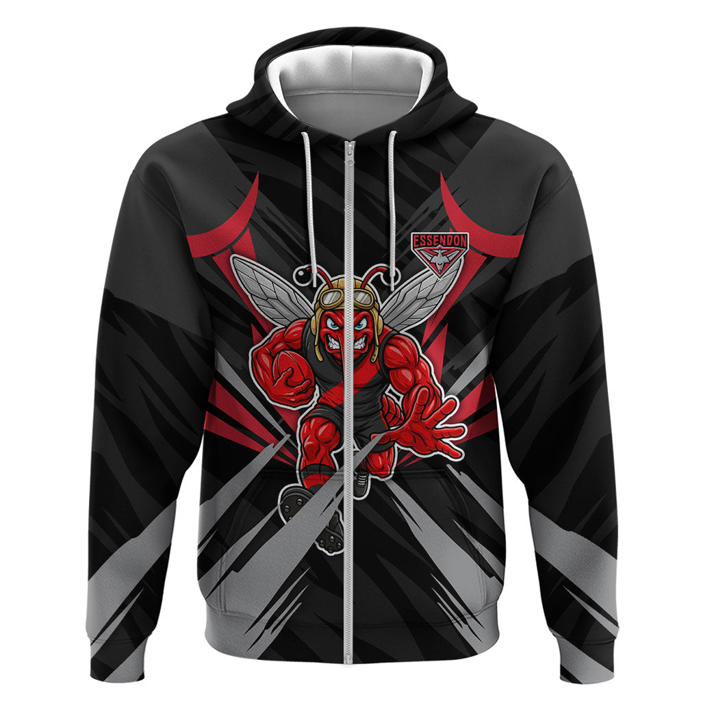 Essendon Bombers Australian Football Zip Hoodie Fierce Mosquito Pilot Mascot - Bold Team Colors