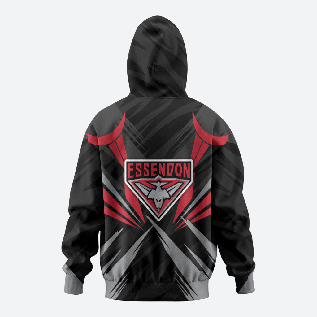 Essendon Bombers Australian Football Zip Hoodie Fierce Mosquito Pilot Mascot - Bold Team Colors