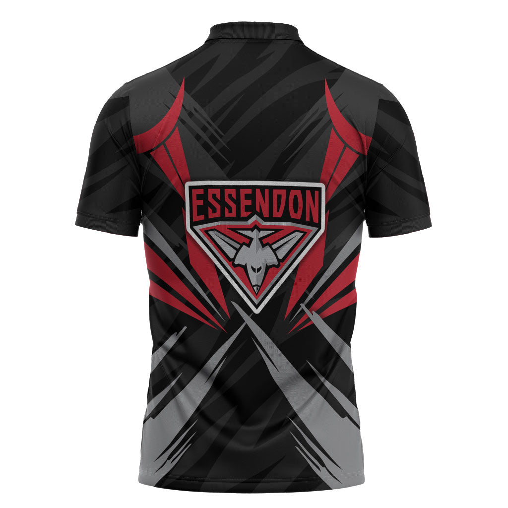 Essendon Bombers Australian Football Zipper Polo Shirt Fierce Mosquito Pilot Mascot - Bold Team Colors