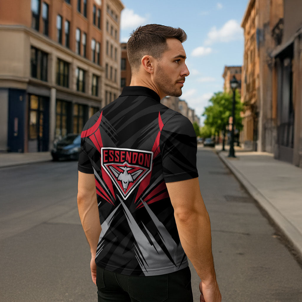 Essendon Bombers Australian Football Zipper Polo Shirt Fierce Mosquito Pilot Mascot - Bold Team Colors