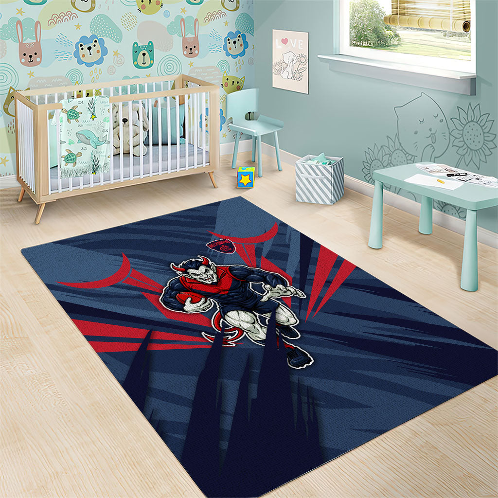 Melbourne Demons Australian Football Area Rug Fierce Devil Mascot - Bold Team Colors