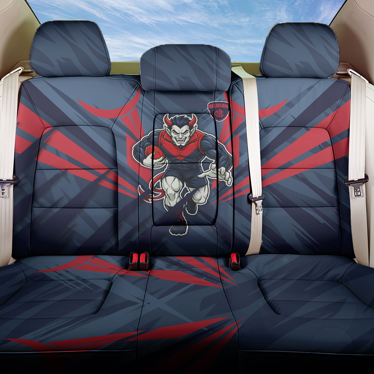 Melbourne Demons Australian Football Back Car Seat Cover Fierce Devil Mascot - Bold Team Colors