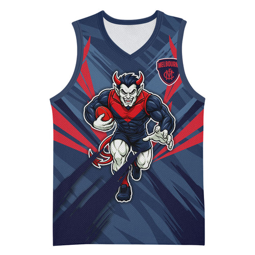Melbourne Demons Australian Football Basketball Jersey Fierce Devil Mascot - Bold Team Colors