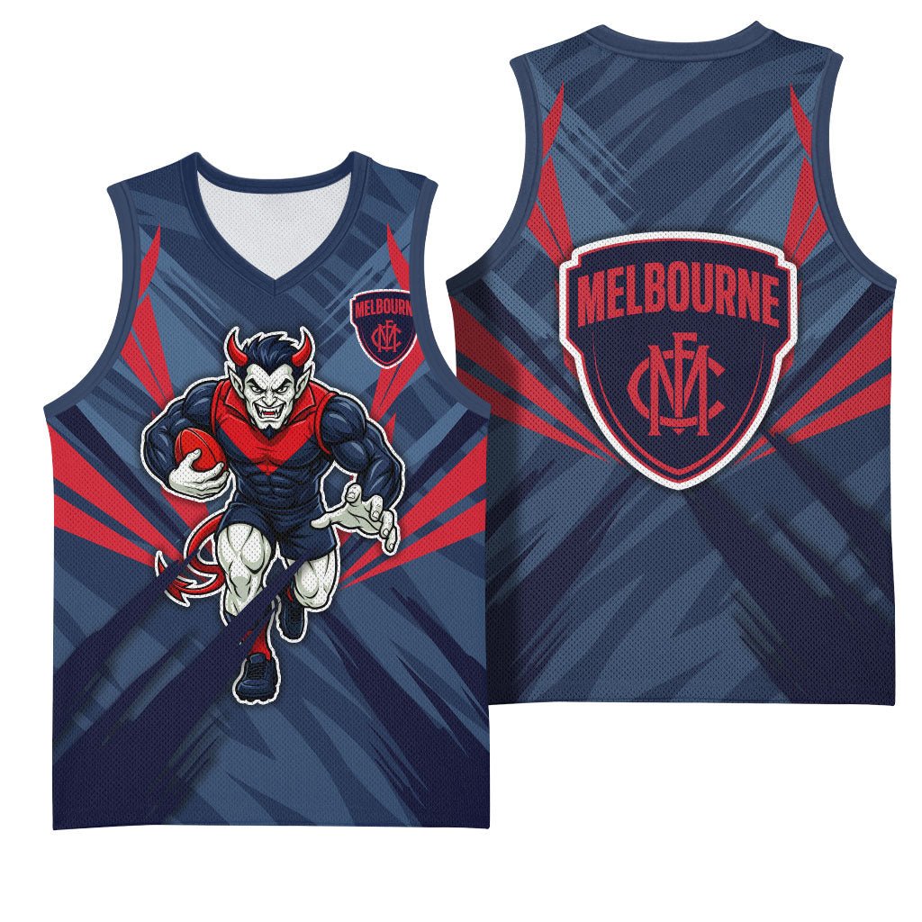 Melbourne Demons Australian Football Basketball Jersey Fierce Devil Mascot - Bold Team Colors