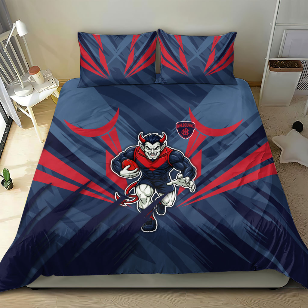 Melbourne Demons Australian Football Bedding Set Fierce Devil Mascot - Bold Team Colors