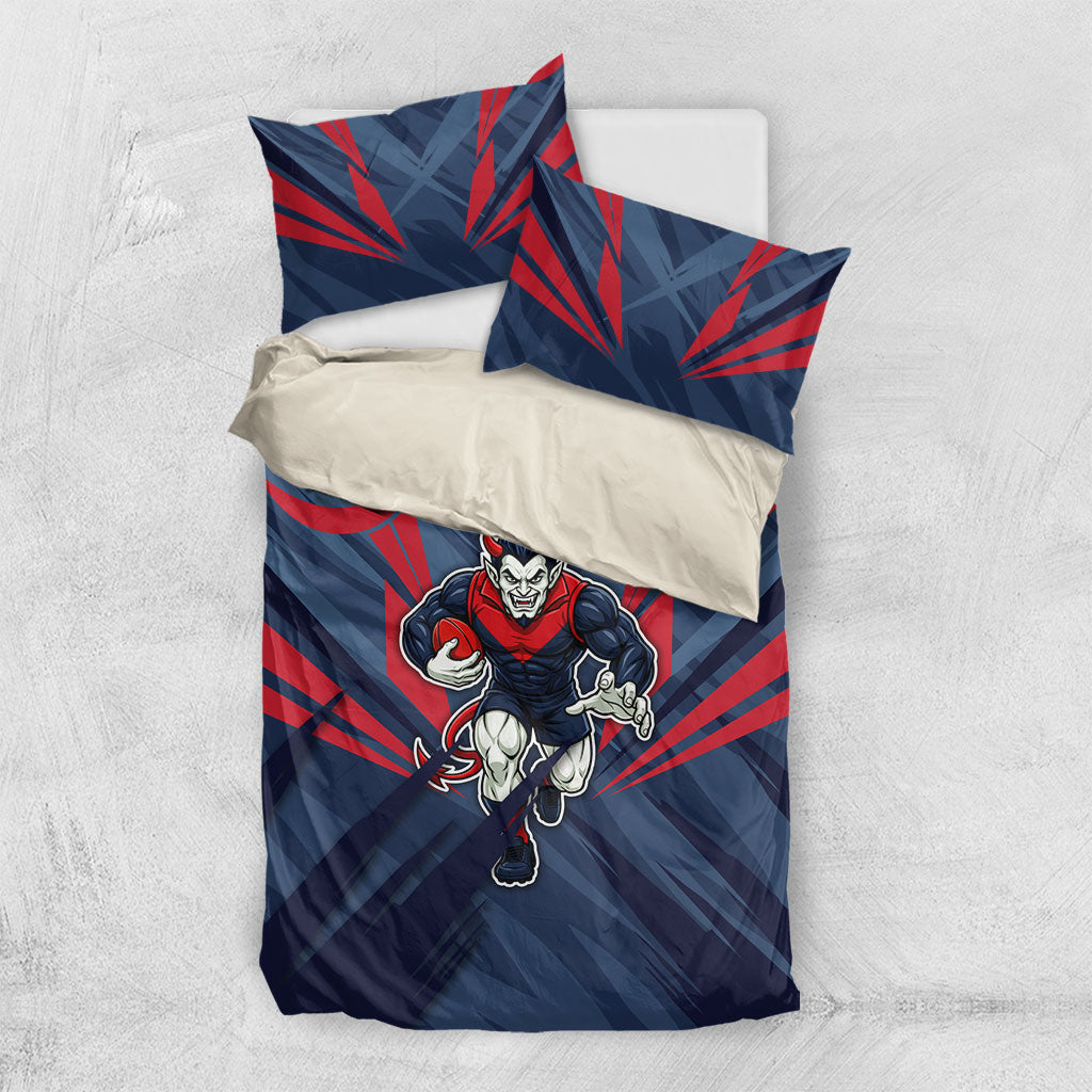 Melbourne Demons Australian Football Bedding Set Fierce Devil Mascot - Bold Team Colors