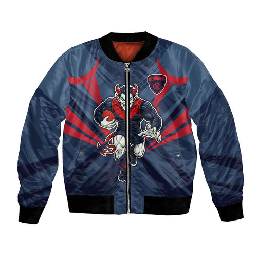 Melbourne Demons Australian Football Bomber Jacket Fierce Devil Mascot - Bold Team Colors