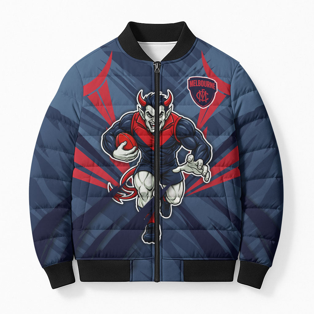 Melbourne Demons Australian Football Bomber Puffer Jacket Fierce Devil Mascot - Bold Team Colors