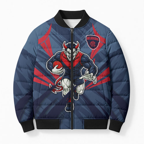 Melbourne Demons Australian Football Bomber Puffer Jacket Fierce Devil Mascot - Bold Team Colors