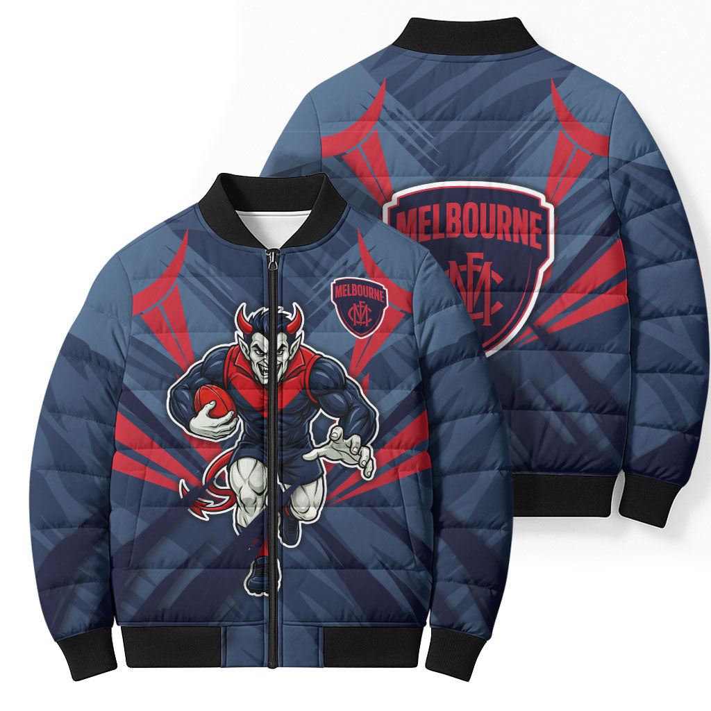 Melbourne Demons Australian Football Bomber Puffer Jacket Fierce Devil Mascot - Bold Team Colors