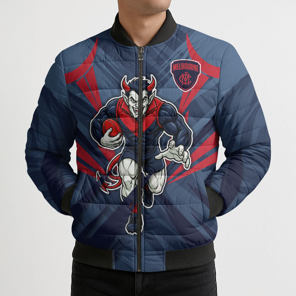 Melbourne Demons Australian Football Bomber Puffer Jacket Fierce Devil Mascot - Bold Team Colors