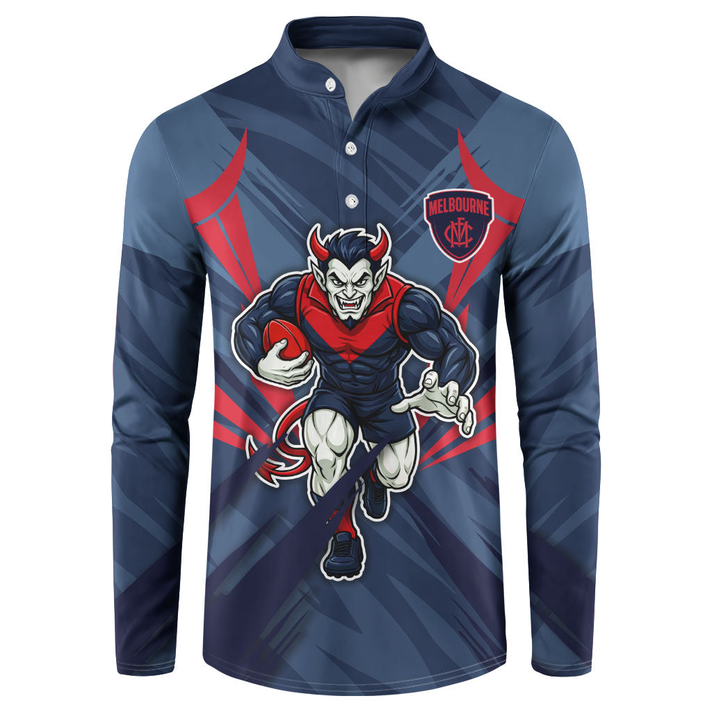 Melbourne Demons Australian Football Button Sweatshirt Fierce Devil Mascot - Bold Team Colors