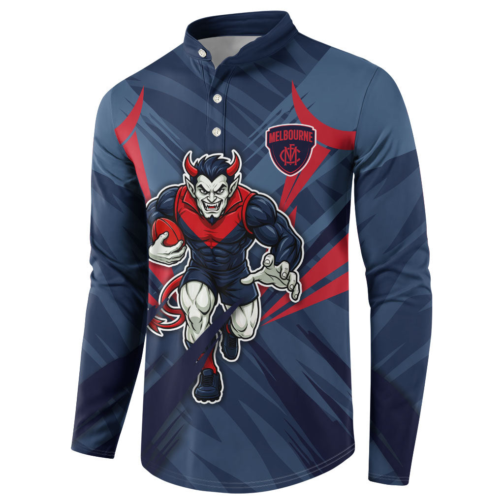 Melbourne Demons Australian Football Button Sweatshirt Fierce Devil Mascot - Bold Team Colors
