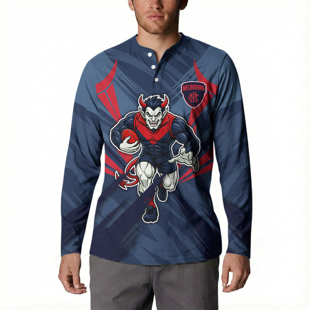 Melbourne Demons Australian Football Button Sweatshirt Fierce Devil Mascot - Bold Team Colors