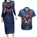 Melbourne Demons Australian Football Couples Matching Long Sleeve Bodycon Dress and Hawaiian Shirt Fierce Devil Mascot - Bold Team Colors