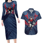Melbourne Demons Australian Football Couples Matching Long Sleeve Bodycon Dress and Hawaiian Shirt Fierce Devil Mascot - Bold Team Colors