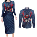 Melbourne Demons Australian Football Couples Matching Long Sleeve Bodycon Dress and Long Sleeve Button Shirt Fierce Devil Mascot - Bold Team Colors