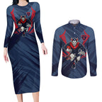 Melbourne Demons Australian Football Couples Matching Long Sleeve Bodycon Dress and Long Sleeve Button Shirt Fierce Devil Mascot - Bold Team Colors