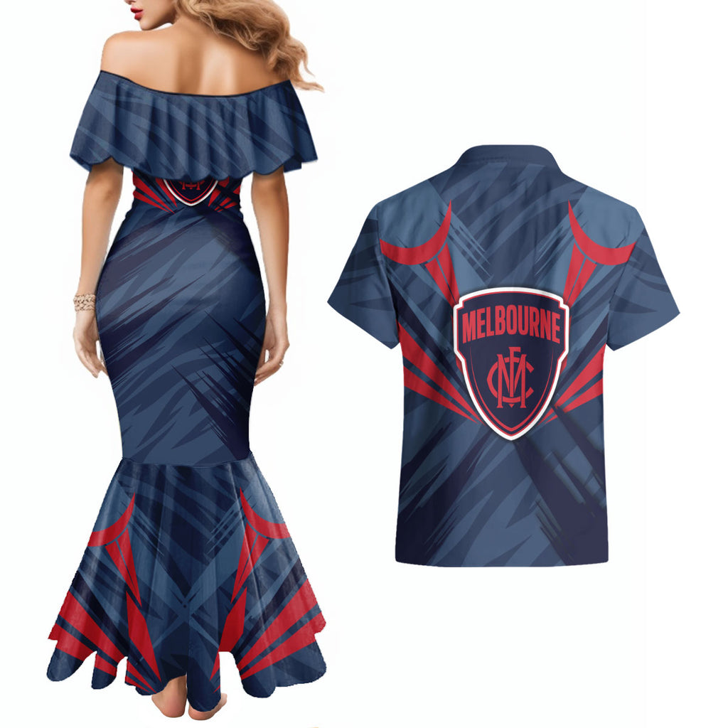 Melbourne Demons Australian Football Couples Matching Mermaid Dress and Hawaiian Shirt Fierce Devil Mascot - Bold Team Colors