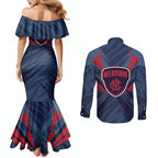 Melbourne Demons Australian Football Couples Matching Mermaid Dress and Long Sleeve Button Shirt Fierce Devil Mascot - Bold Team Colors