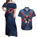 Melbourne Demons Australian Football Couples Matching Off Shoulder Maxi Dress and Hawaiian Shirt Fierce Devil Mascot - Bold Team Colors
