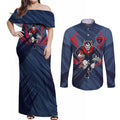 Melbourne Demons Australian Football Couples Matching Off Shoulder Maxi Dress and Long Sleeve Button Shirt Fierce Devil Mascot - Bold Team Colors