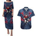 Melbourne Demons Australian Football Couples Matching Puletasi and Hawaiian Shirt Fierce Devil Mascot - Bold Team Colors