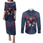 Melbourne Demons Australian Football Couples Matching Puletasi and Long Sleeve Button Shirt Fierce Devil Mascot - Bold Team Colors