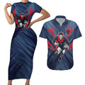 Melbourne Demons Australian Football Couples Matching Short Sleeve Bodycon Dress and Hawaiian Shirt Fierce Devil Mascot - Bold Team Colors