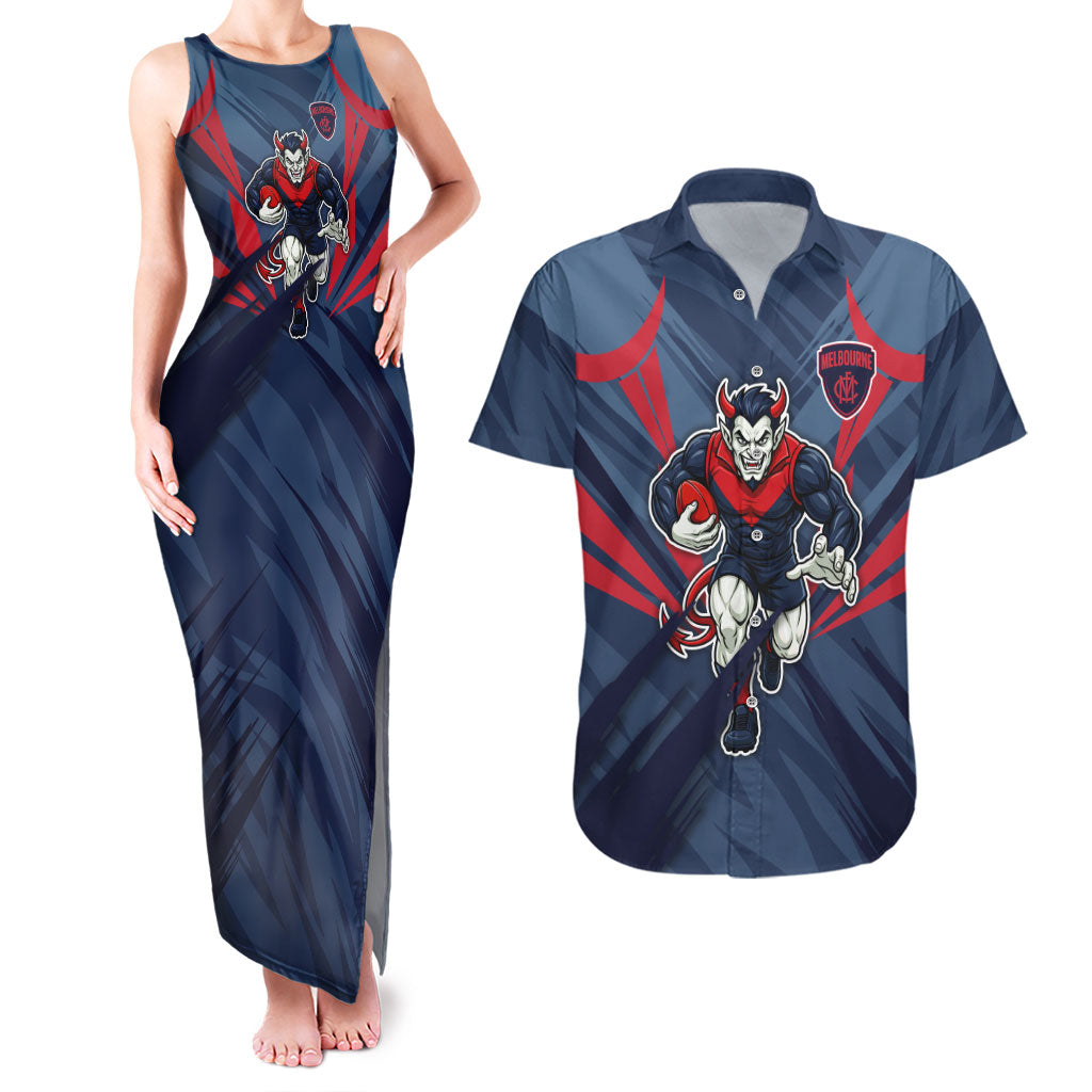 Melbourne Demons Australian Football Couples Matching Tank Maxi Dress and Hawaiian Shirt Fierce Devil Mascot - Bold Team Colors
