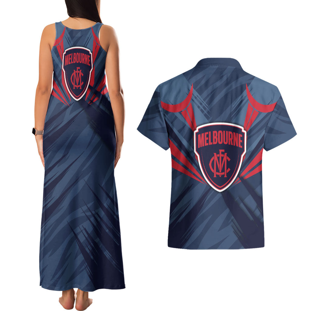 Melbourne Demons Australian Football Couples Matching Tank Maxi Dress and Hawaiian Shirt Fierce Devil Mascot - Bold Team Colors