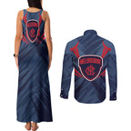 Melbourne Demons Australian Football Couples Matching Tank Maxi Dress and Long Sleeve Button Shirt Fierce Devil Mascot - Bold Team Colors