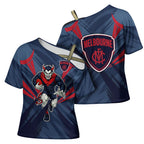 Melbourne Demons Australian Football Cross Shoulder Shirt Fierce Devil Mascot - Bold Team Colors