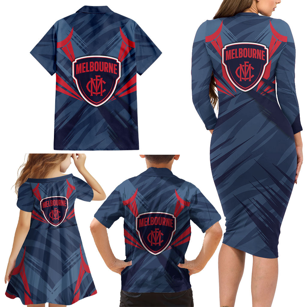 Melbourne Demons Australian Football Family Matching Long Sleeve Bodycon Dress and Hawaiian Shirt Fierce Devil Mascot - Bold Team Colors
