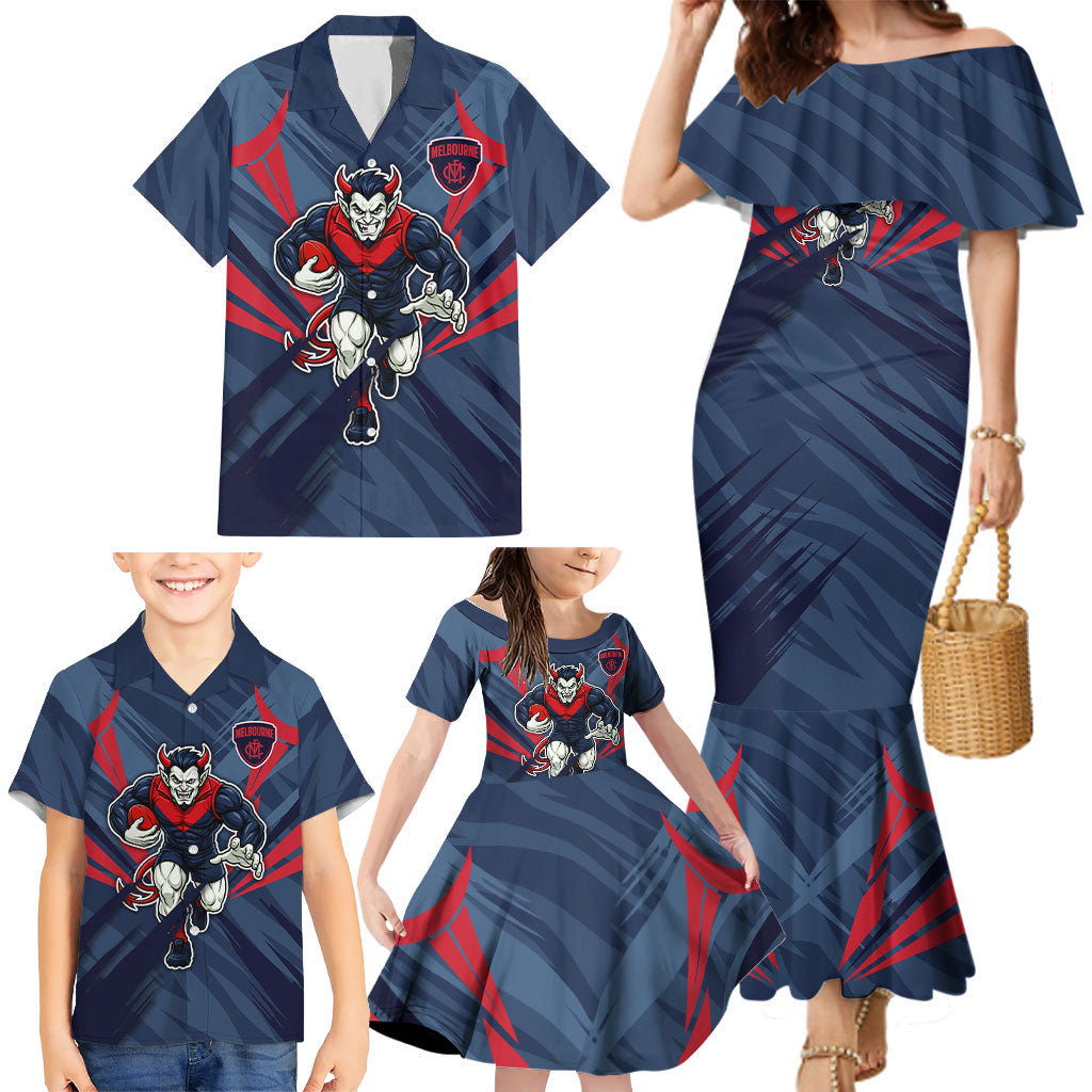 Melbourne Demons Australian Football Family Matching Mermaid Dress and Hawaiian Shirt Fierce Devil Mascot - Bold Team Colors