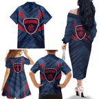 Melbourne Demons Australian Football Family Matching Off The Shoulder Long Sleeve Dress and Hawaiian Shirt Fierce Devil Mascot - Bold Team Colors