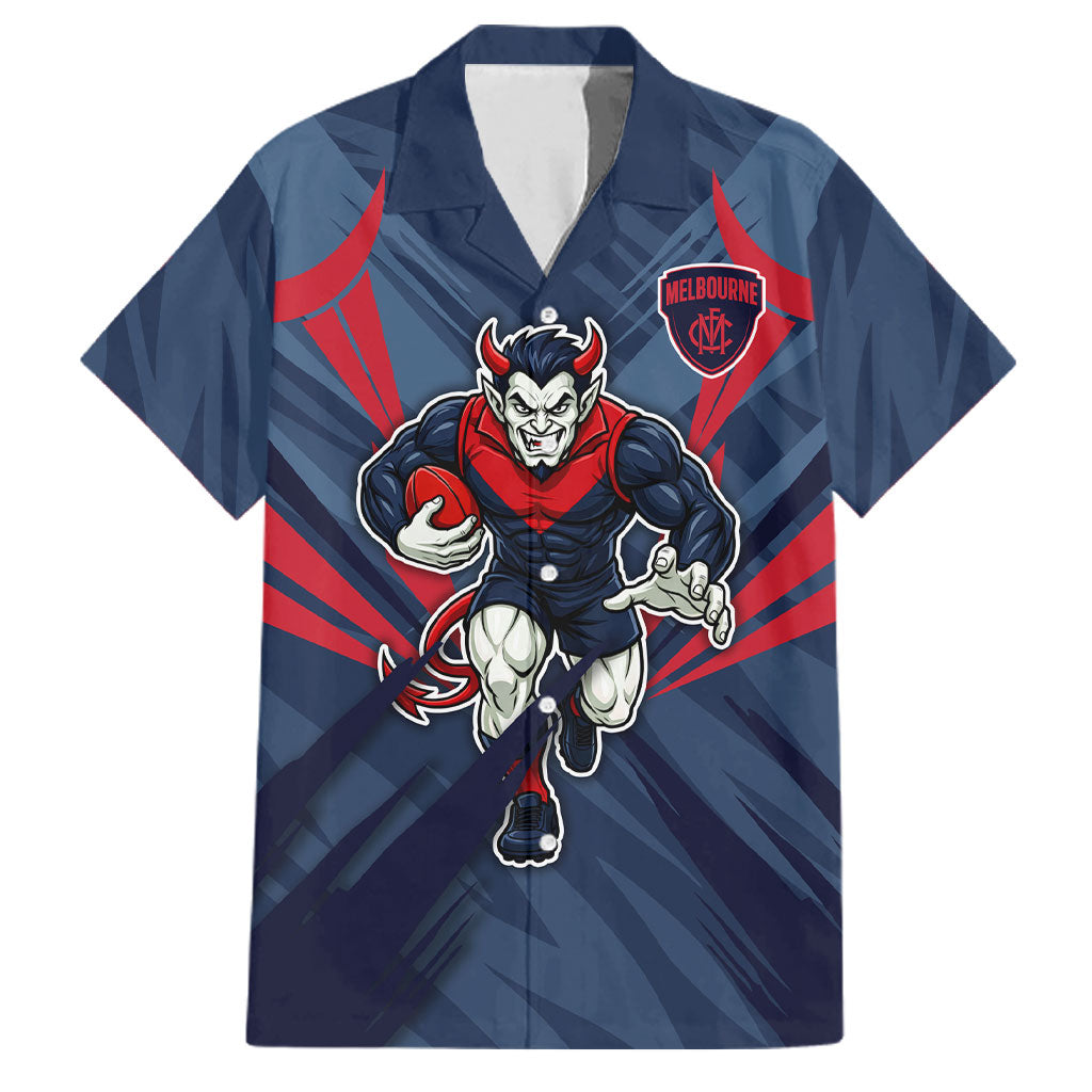 Melbourne Demons Australian Football Family Matching Off The Shoulder Long Sleeve Dress and Hawaiian Shirt Fierce Devil Mascot - Bold Team Colors