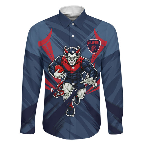 Melbourne Demons Australian Football Family Matching Off The Shoulder Long Sleeve Dress and Hawaiian Shirt Fierce Devil Mascot - Bold Team Colors