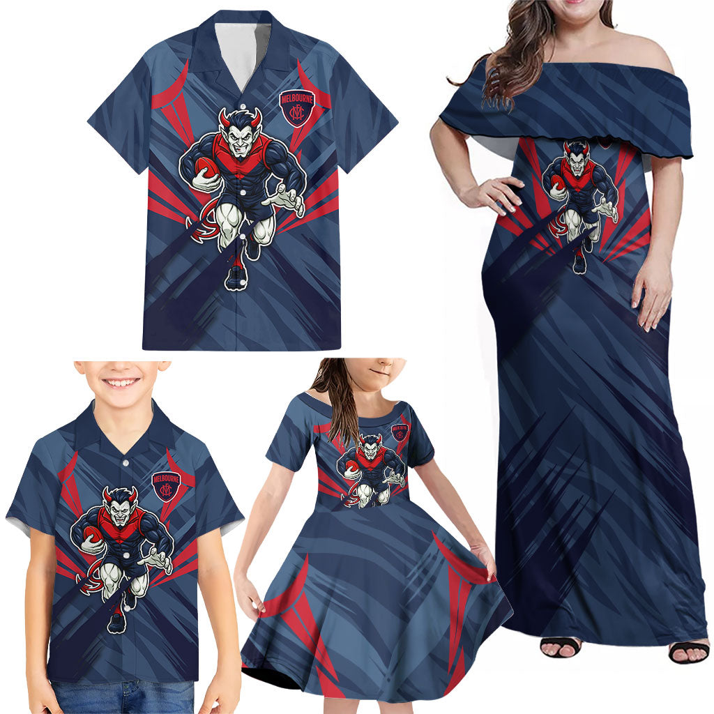 Melbourne Demons Australian Football Family Matching Off Shoulder Maxi Dress and Hawaiian Shirt Fierce Devil Mascot - Bold Team Colors