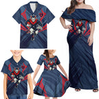 Melbourne Demons Australian Football Family Matching Off Shoulder Maxi Dress and Hawaiian Shirt Fierce Devil Mascot - Bold Team Colors